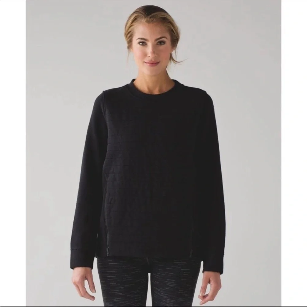 Lululemon Be True Crew Neck Black Fleece Sweatshirt Top 8